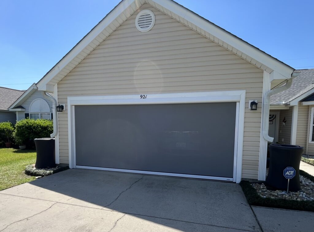 Front view of a residential garage door